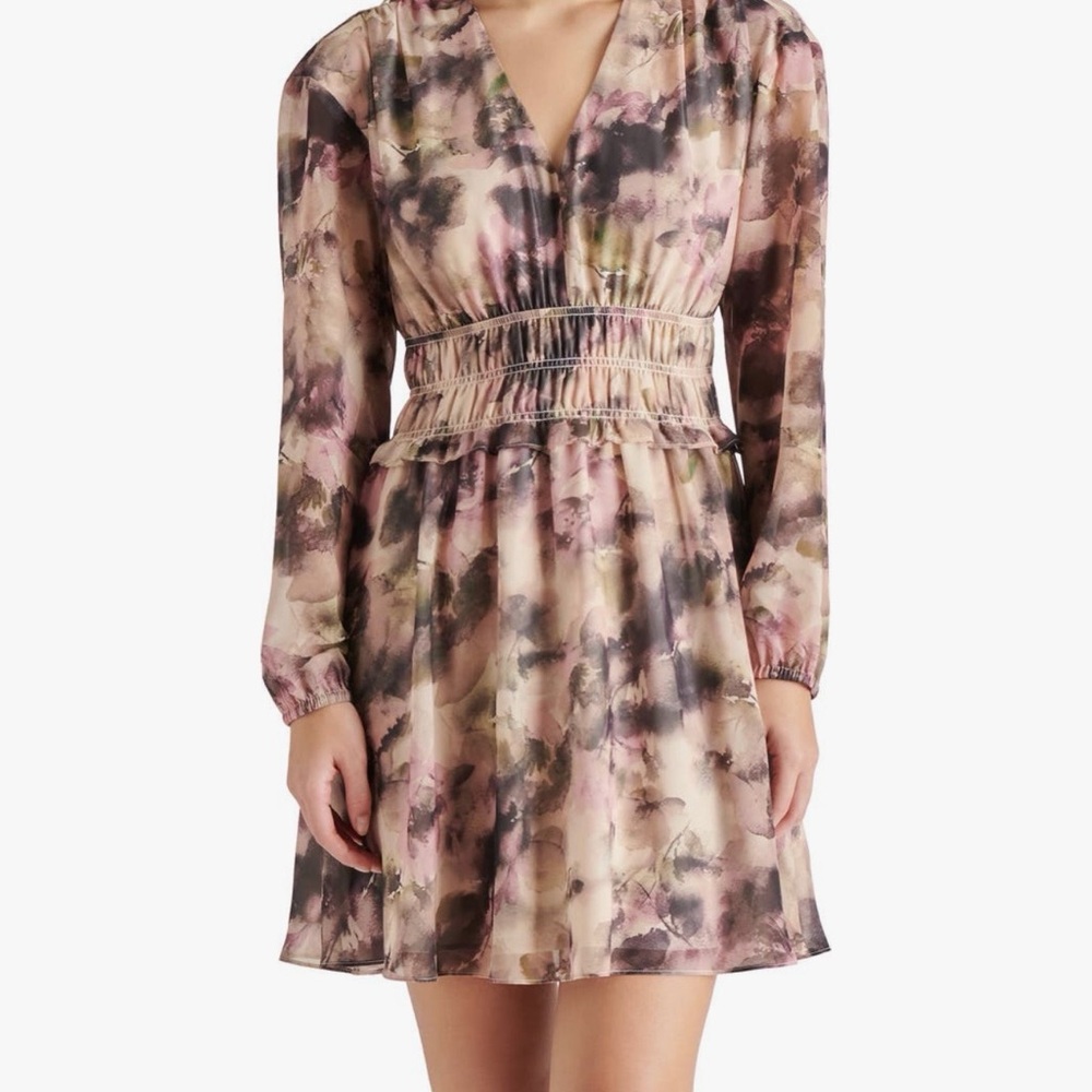 NWT Steve Madden Fiora Floral Smocked Mini Dress Autumn Mauve Small